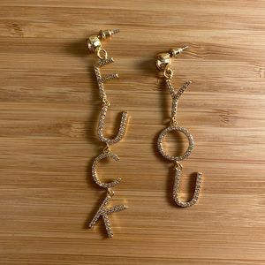 “Fuck You” Studded Dangling Letter Earrings